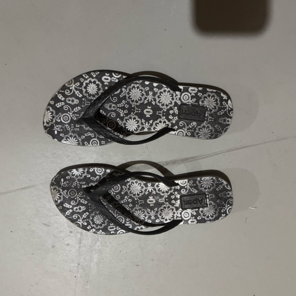 Apex Thin Strap-Black Floral Print-Flip Flops